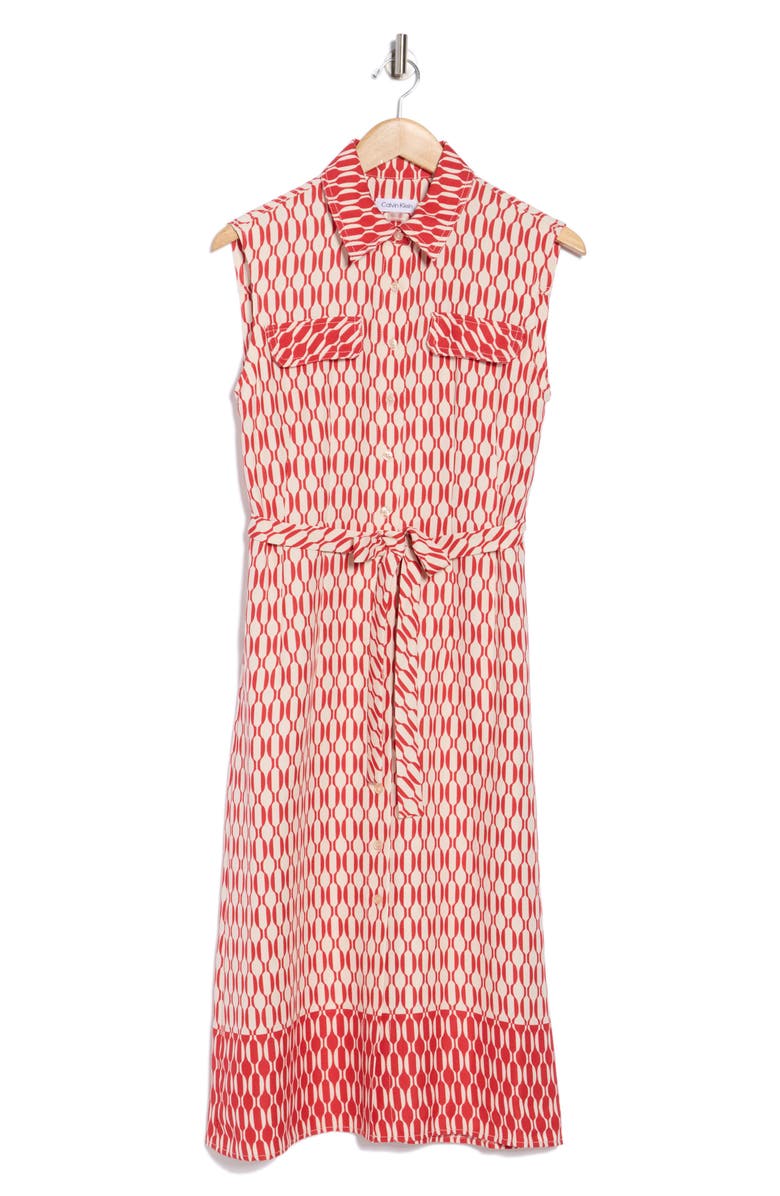 Calvin Klein Sleeveless Midi Shirtdress, Alternate, color, Chili/ Antique Wht