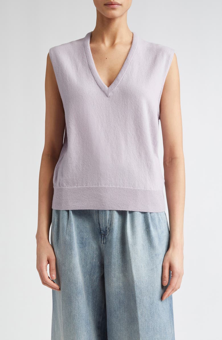 Maison Margiela Virgin Wool V-Neck Sweater Vest, Main, color, Lilac