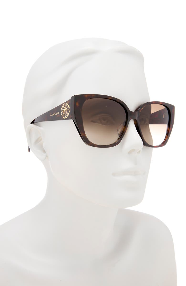 McQueen 58mm Oversize Cat Eye Sunglasses, Alternate, color, Black Black Grey