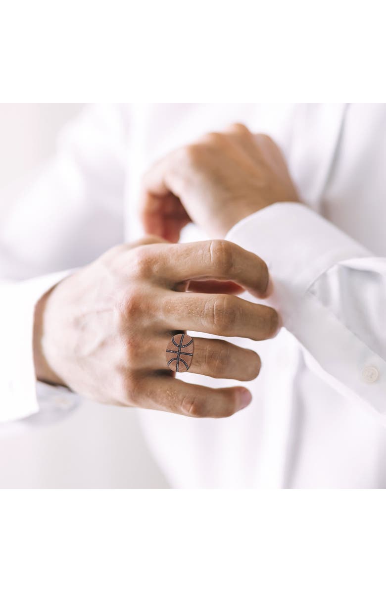 LuvMyJewelry Slam Dunk Basketball Sterling Silver & Black Diamond Men Ring, Alternate, color, Brown