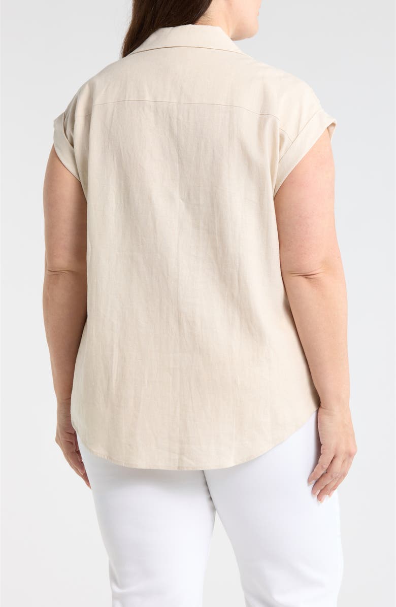 Jones New York Lace Trim Linen Blend Button-Up Shirt, Alternate, color, Natural Stone