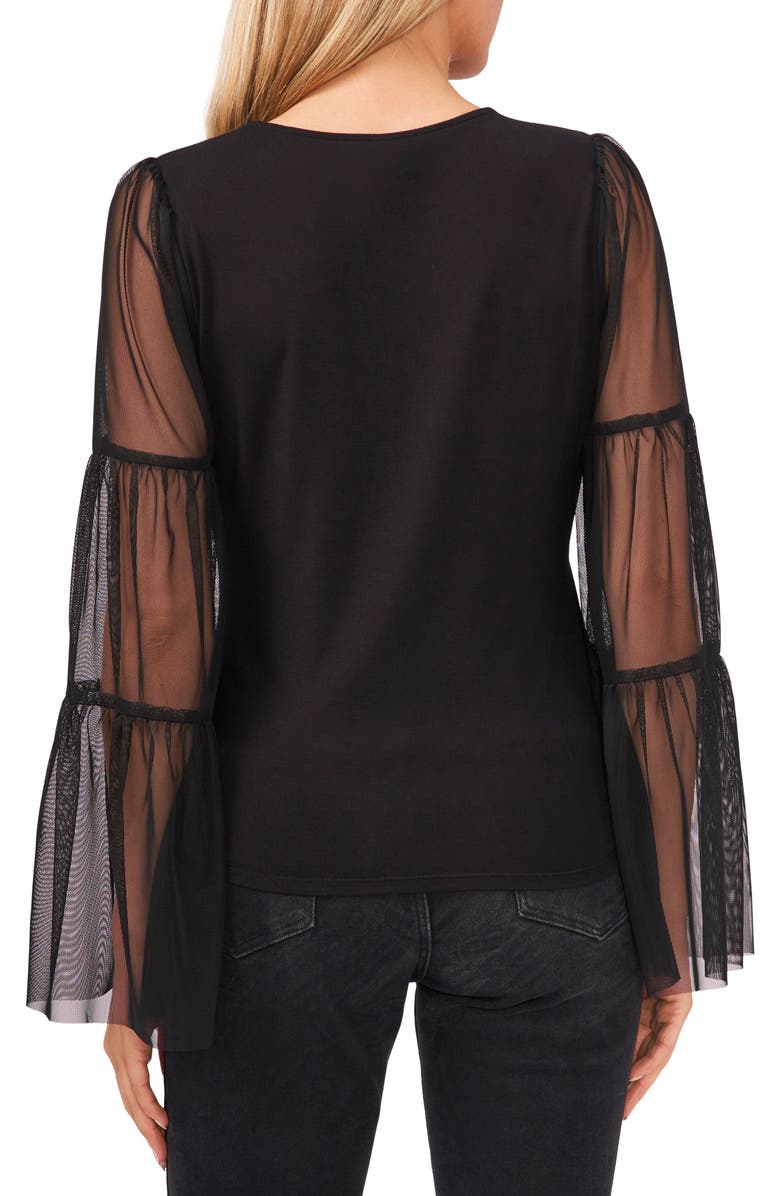 Vince Camuto Mix Media Tiered Sleeve Top, Alternate, color, 