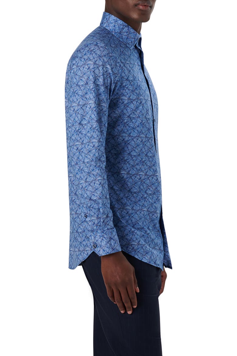 OoohCotton® Abstract Print Button-Up Shirt, Alternate, color, CLASSIC BLUE