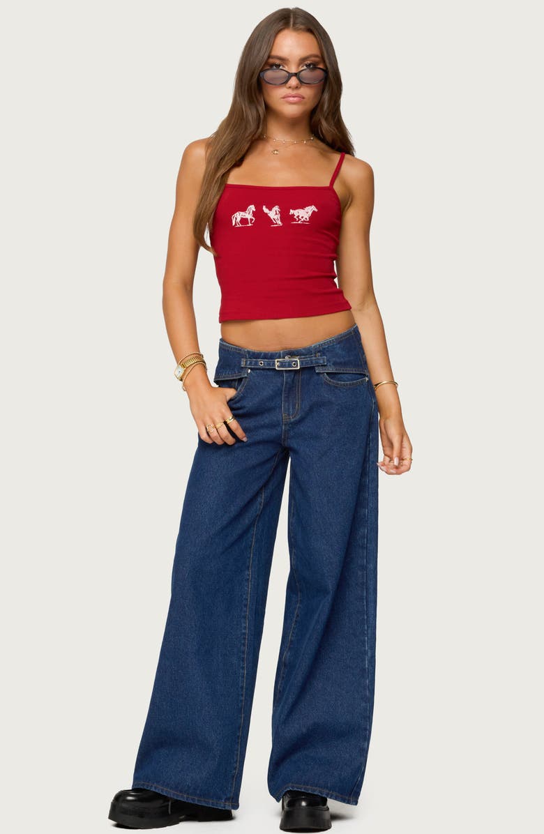 EDIKTED Wild Horses Graphic Crop Camisole, Alternate, color, Red