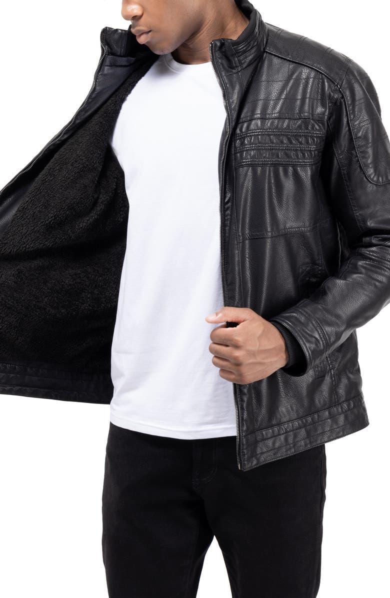 XRAY Faux Leather Hooded Moto Jacket with Faux Fur Lining, Alternate, color, Black