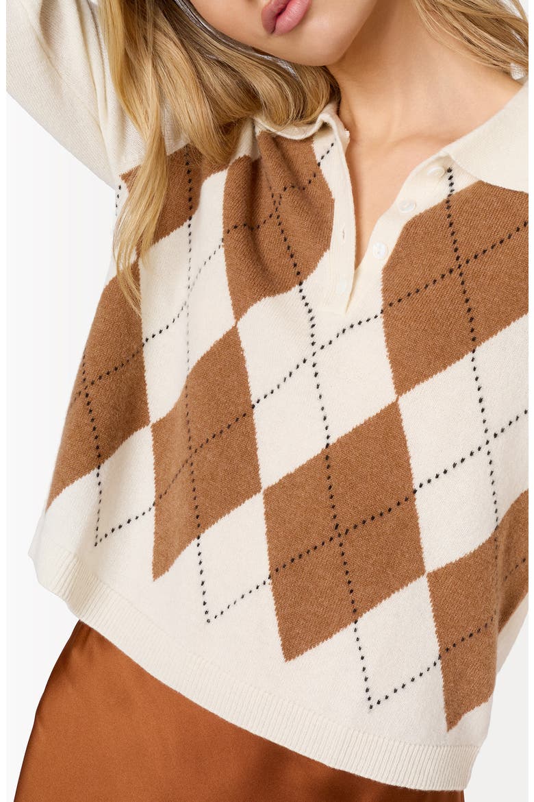 Morris Cropped Cashmere Polo Sweater, Alternate, color, CREAM ARGYLE