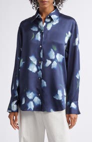 Vince Petal Blur Floral Silk Button-Up Shirt