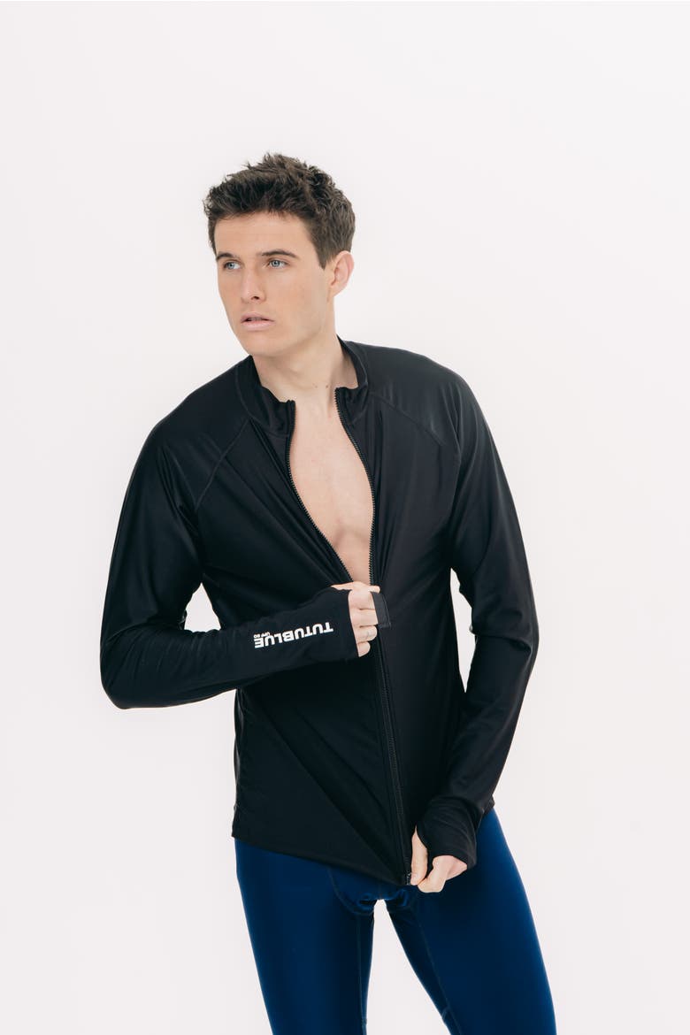 Men's Full Zip-Front Rash Guard Swim Top - UPF 50+, Alternate, color, Deep Black