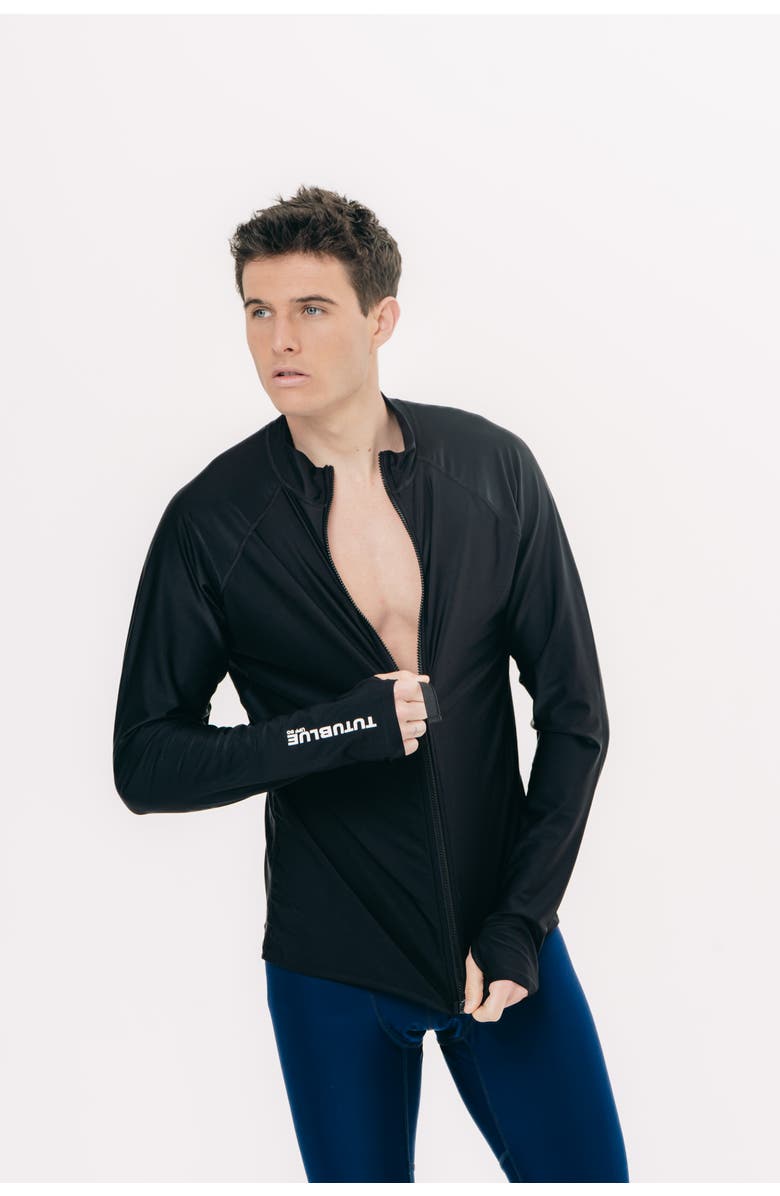 TUTUBLUE Men's Full Zip-Front Rash Guard Swim Top - UPF 50+, Alternate, color, Deep Black