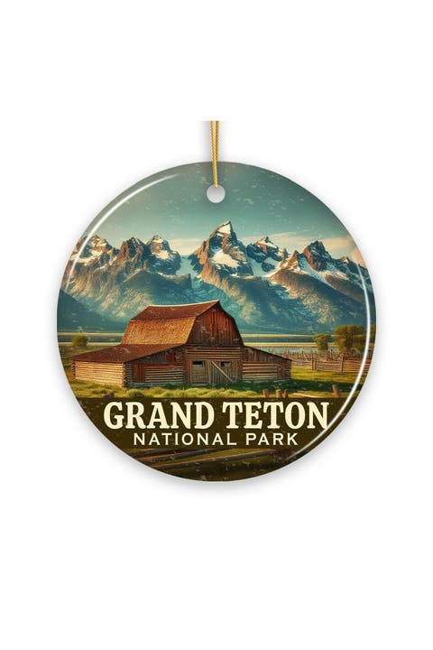 Grand Teton Barn Mountain Landscape Ceramic Ornament
