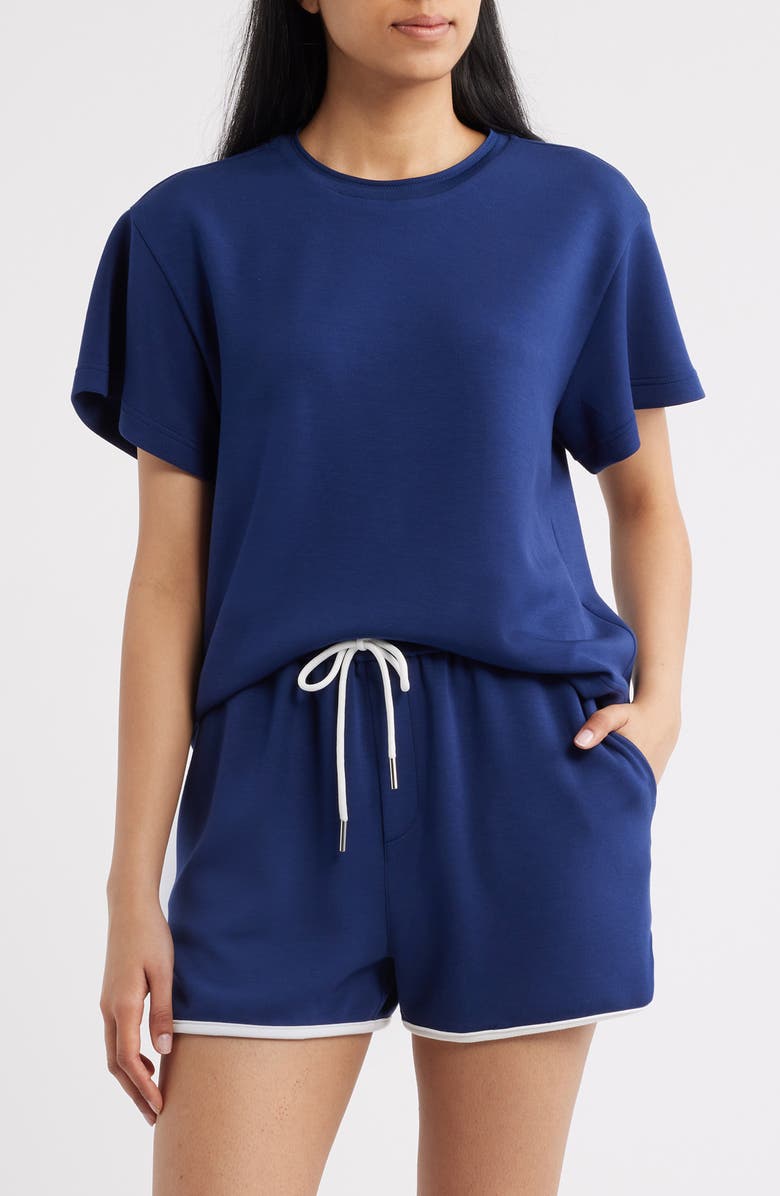 Bernardo Rib Trim Crop T-Shirt, Main, color, Medieval Blue