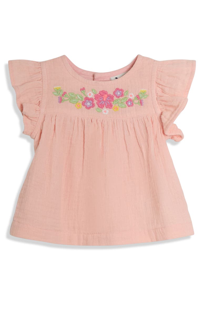JOJO MAMAN BEBE Floral Embroidered Cotton Gauze Top & Bloomers Set, Alternate, color, Coral