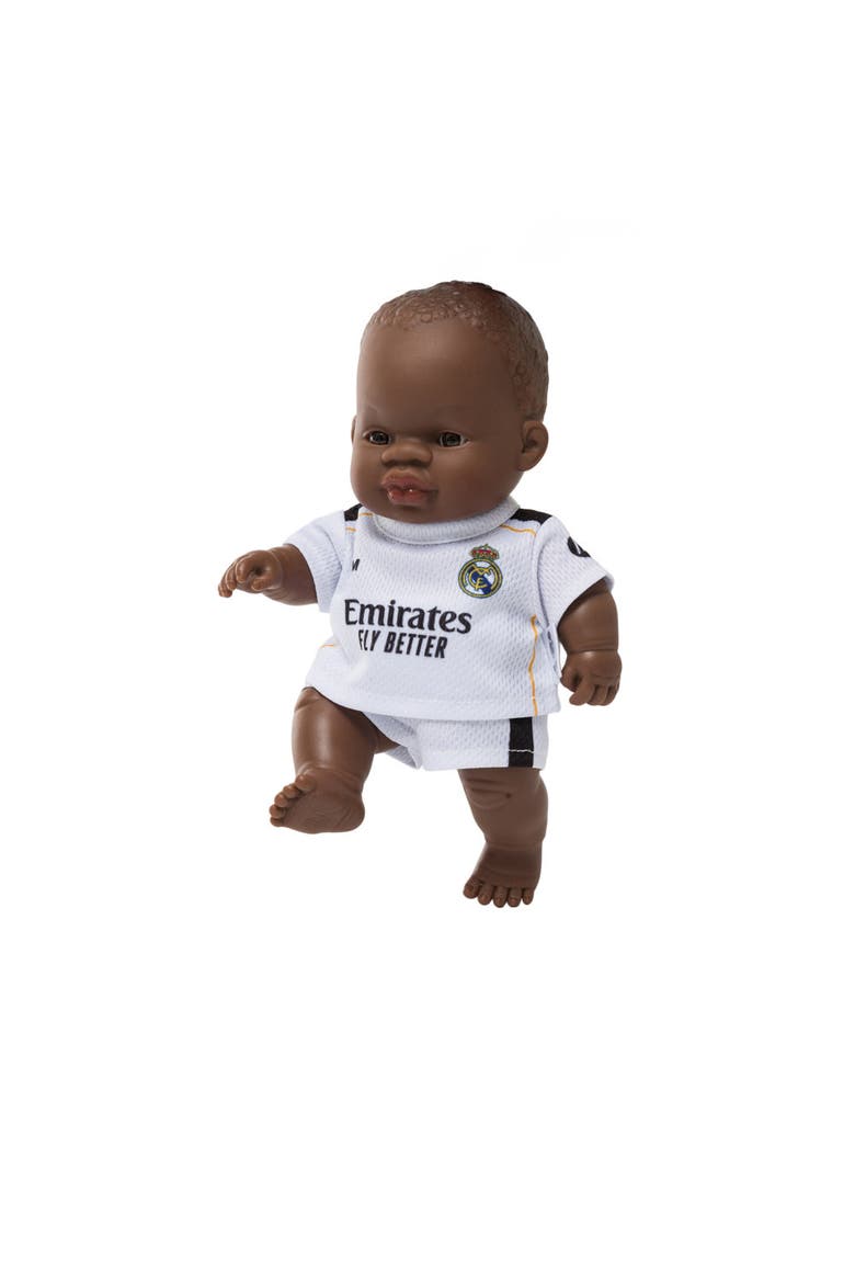 8 1/4 inch Baby Girl Doll with Real Madrid Soccer Jersey, Alternate, color, Dark Skin