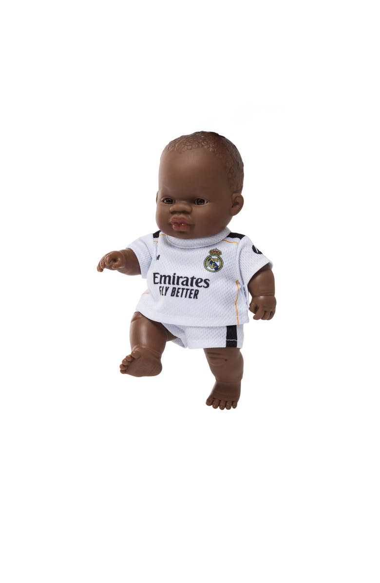 Miniland 8 1/4 inch Baby Boy Doll with Real Madrid SoccerJersey, Alternate, color, Dark Skin