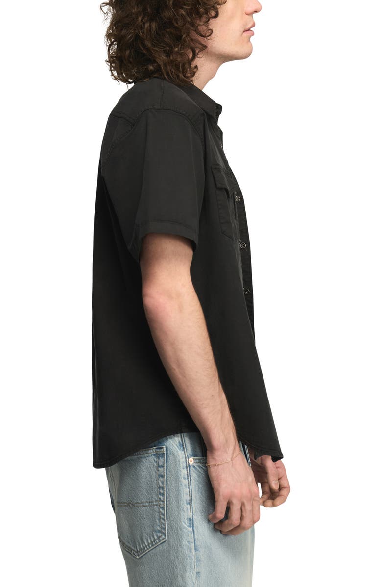 Lucky Brand Short Sleeve Stretch Twill Snap-Up Western Shirt, Alternate, color, Phantom