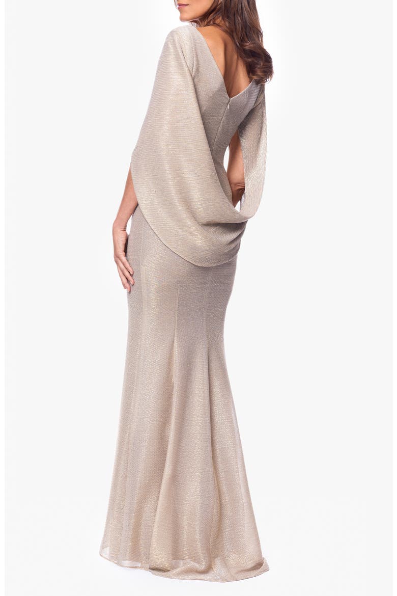 Crinkle Metallic Cape Sleeve Gown, Alternate, color, GOLD/ SILVER