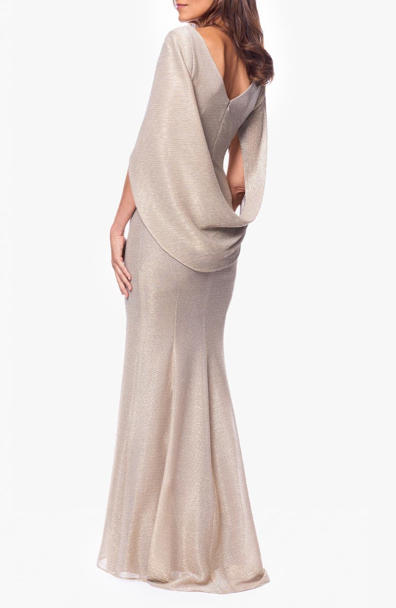 Betsy & Adam Crinkle Metallic Cape Sleeve Gown, Alternate, color,