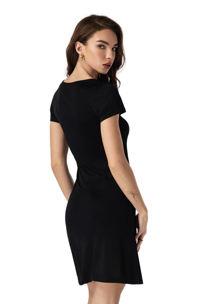 SILKSILKY Silk Knitted Short Sleeve Round Neck Short Nightgown, Alternate, color, 