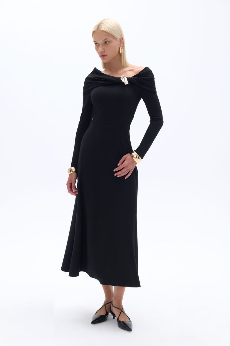 One-Shoulder Midi Dress, Alternate, color, Black