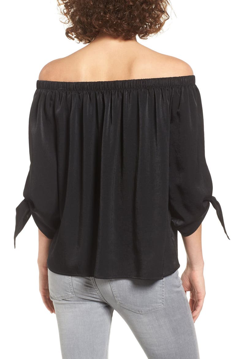 Tie Sleeve Off the Shoulder Top, Alternate, color, BLACK