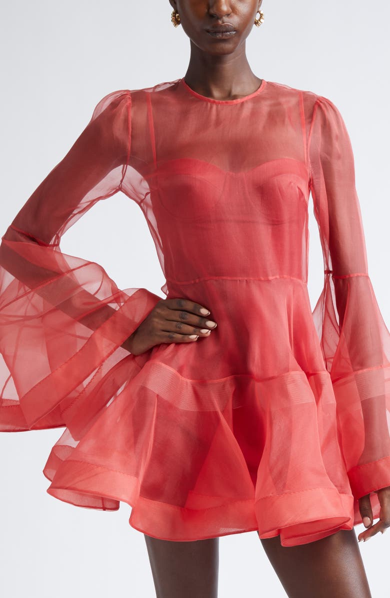 Zimmermann Rebellion Lantern Silk Organza Minidress, Alternate, color, Red