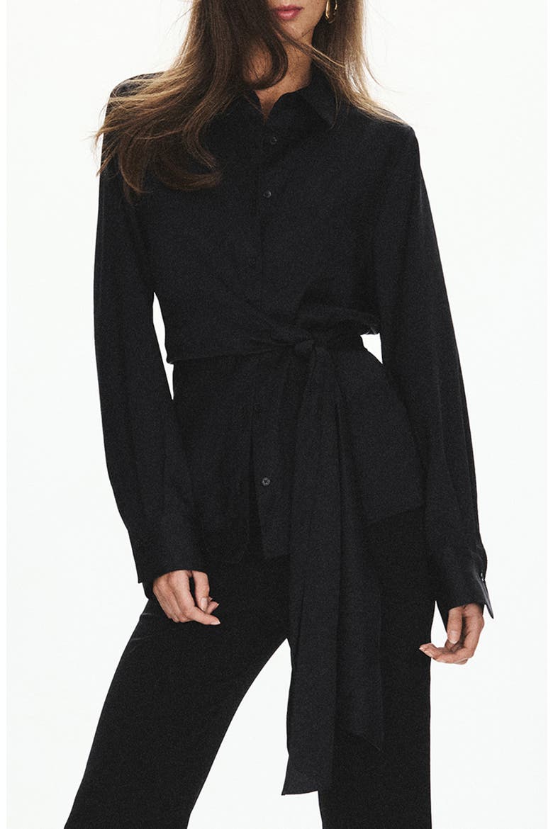 Straight Fit Tie Waist Shirt, Main, color, BLACK