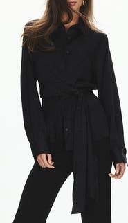 MANGO Straight Fit Tie Waist Shirt