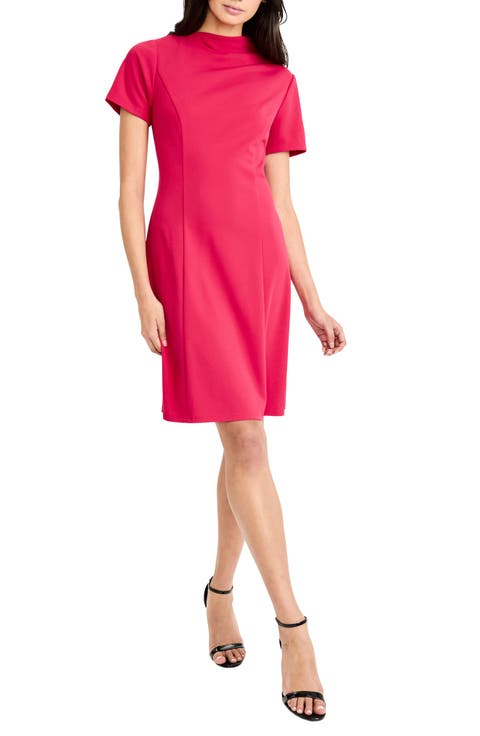 Mock Neck Short Sleeve A-Line Minidress
