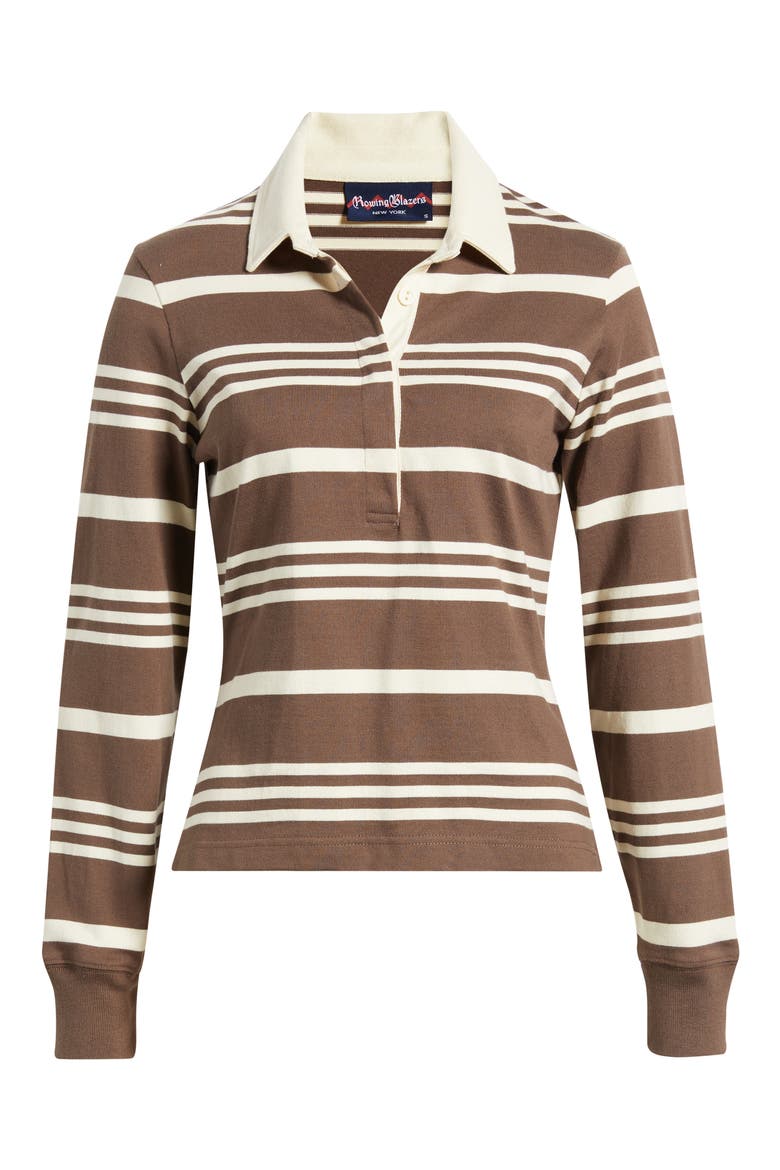 Striped Cotton Rugby Shirt, Alternate, color, BROWN