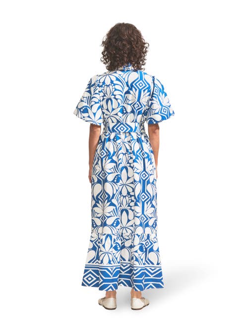 Ro&zo Blue Tile Printed Cotton Shirt Dress In Blue