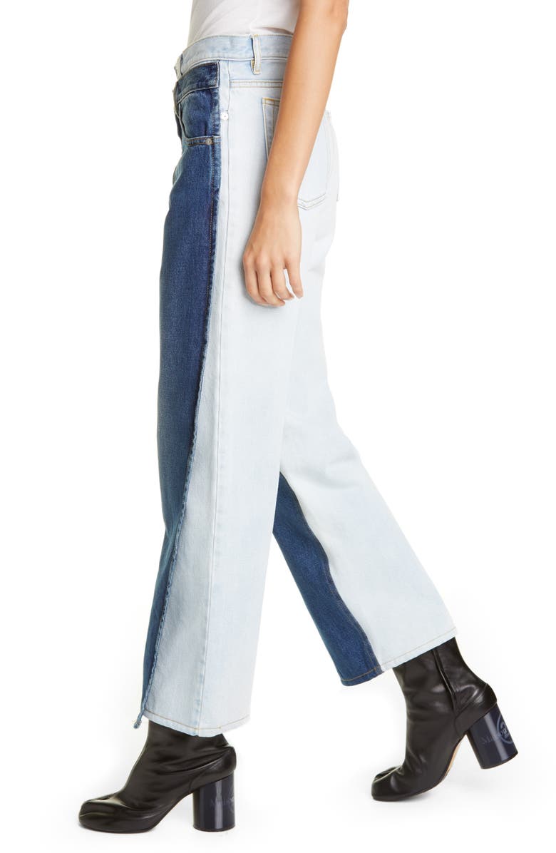Maison Margiela Trompe l'Oeil Layered Waist Wide Leg Crop Jeans, Alternate, color,