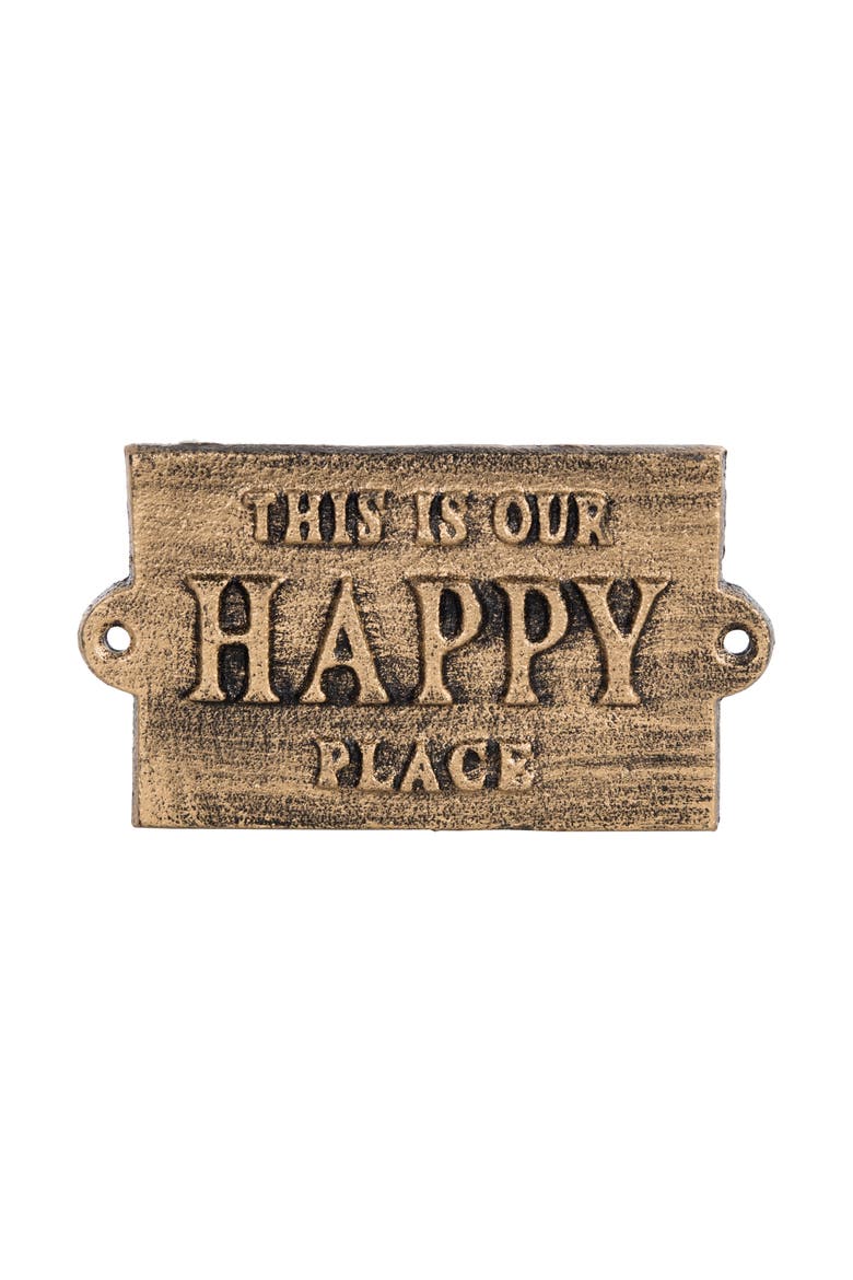 Iron Gold Happy Place Sign for Spring Wall and Entryway Decor, Main, color, Gold