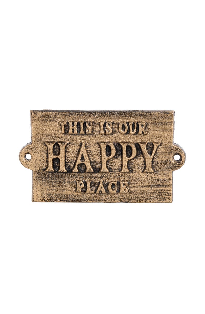 Transpac Iron Gold Happy Place Sign for Spring Wall and Entryway Decor, Main, color, Gold