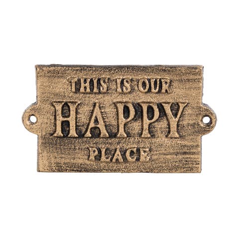 Iron Gold Happy Place Sign for Spring Wall and Entryway Decor