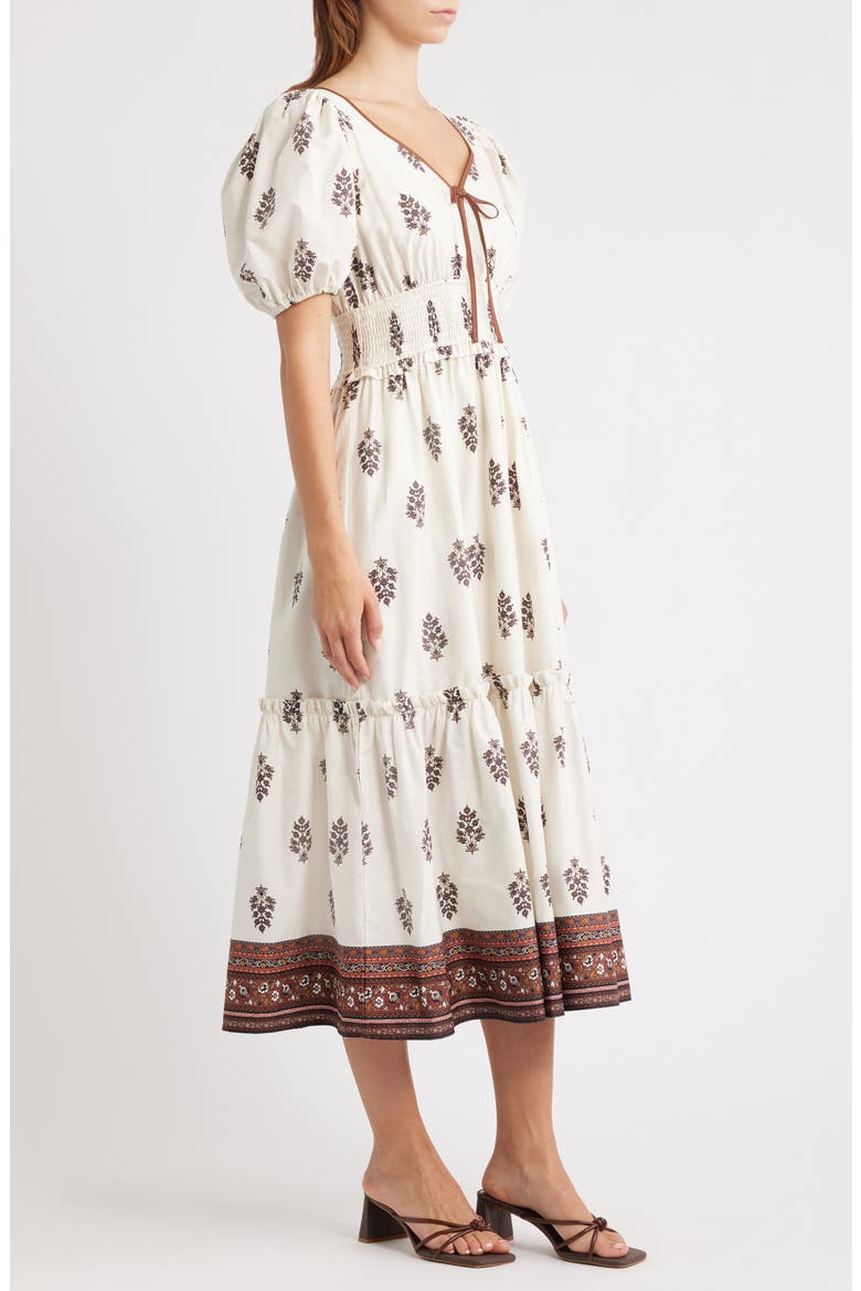 Smocked Puff Sleeve Maxi Dress, Alternate, color, CREAM MULTI