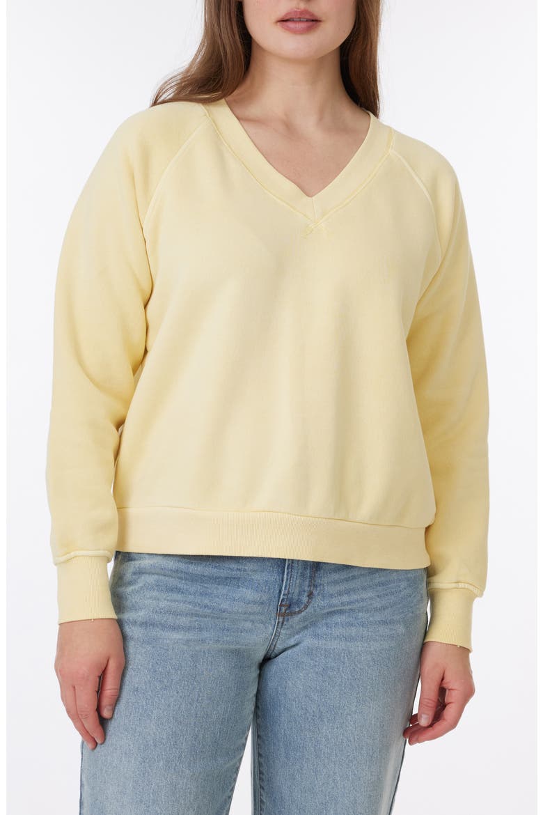 Delilah Sunwashed Fleece V-Neck Sweatshirt, Main, color, CHAMOMILE