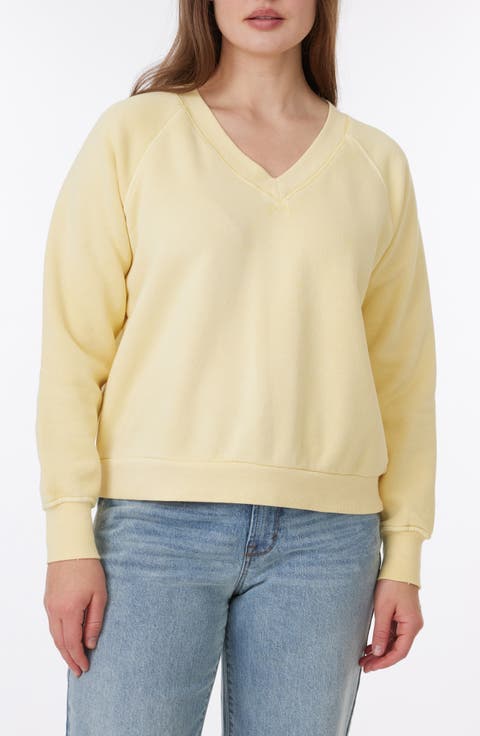Delilah Sunwashed Fleece V-Neck Sweatshirt