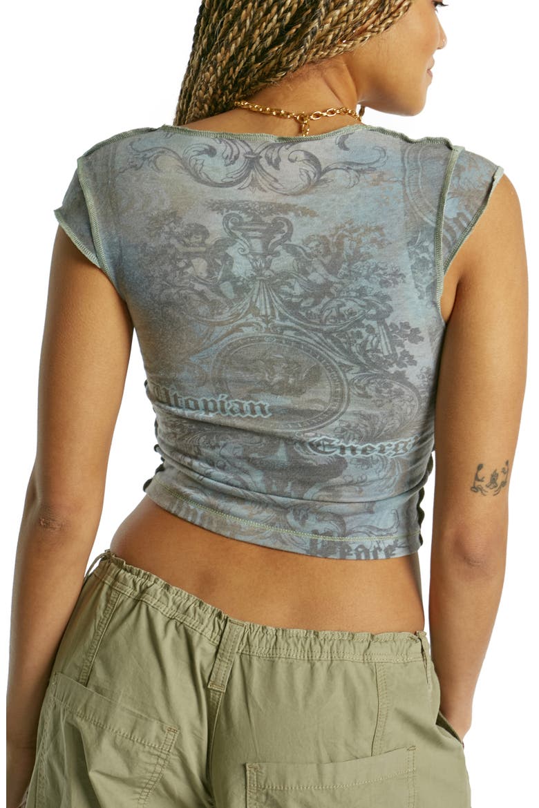 Ruched V-Neck Crop Top, Alternate, color, BLUE
