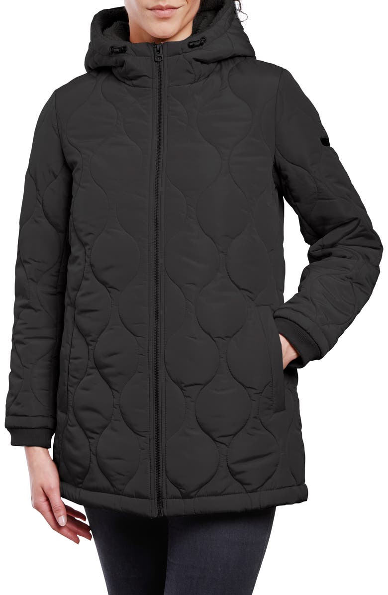 Lucky Brand Faux Shearling Lined Onion Quilt Statium Jacket, Main, color, 