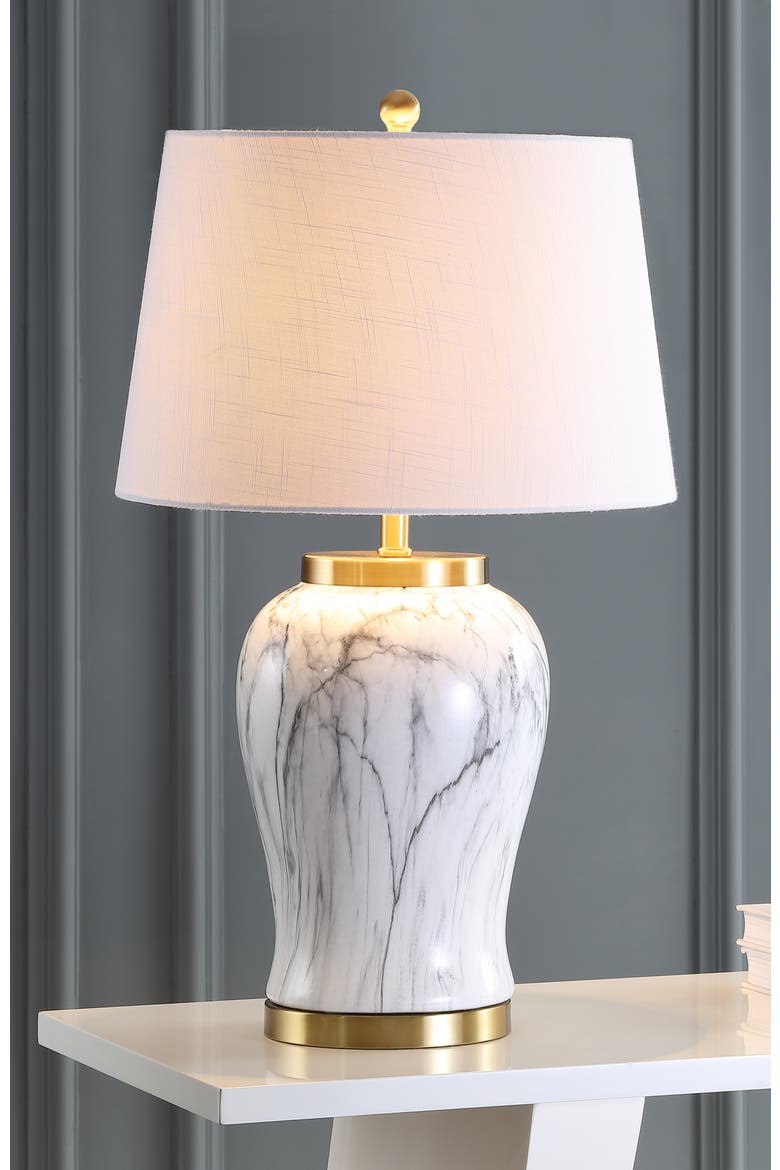 Prague 28" Ceramic Marble LED Table Lamp, White/Gold, Alternate, color, White