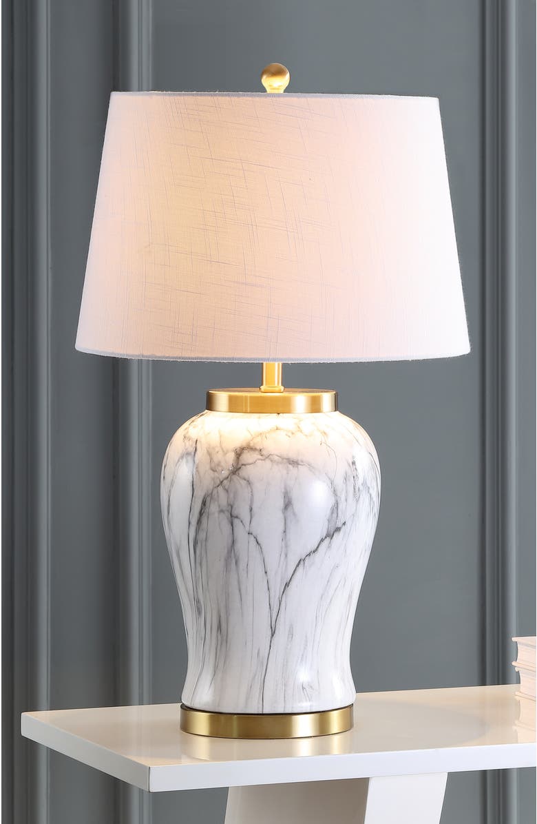 JONATHAN Y Prague 28" Ceramic Marble LED Table Lamp, White/Gold, Alternate, color, White