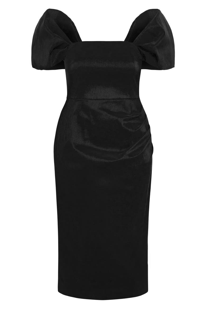 Elyse Puff Sleeve Sheath Dress, Alternate, color, BLACK