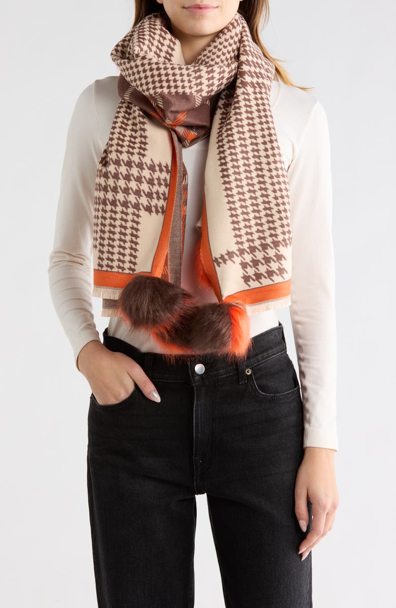 La Fiorentina Plaid Houndstooth Wrap Scarf, Main, color, Brown/ Orange