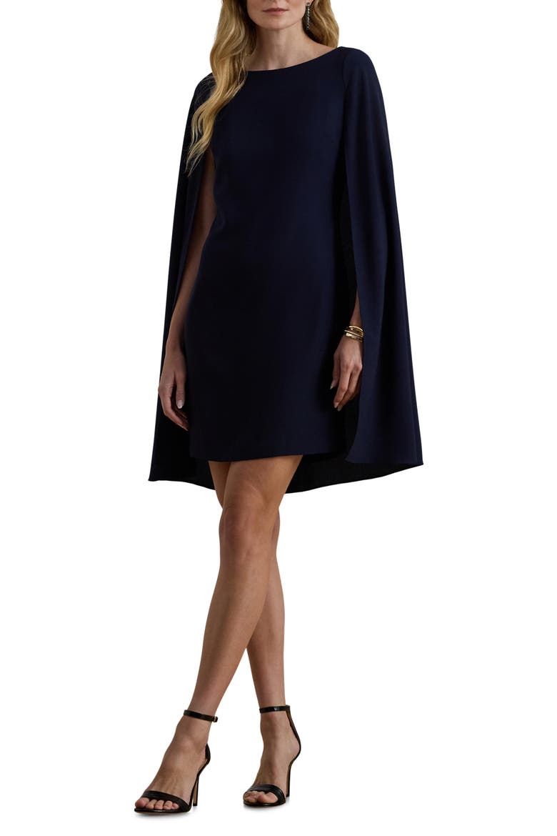 Cape Detail Georgette Cocktail Minidress, Main, color, LIGHTHOUSE NAVY BLUE