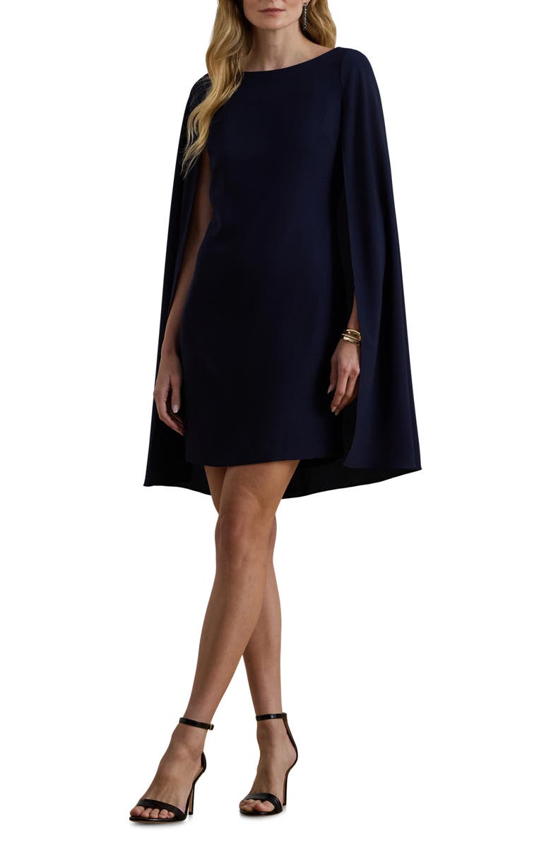 Lauren Ralph Lauren Cape Detail Georgette Cocktail Minidress, Main, color, Lighthouse Navy Blue