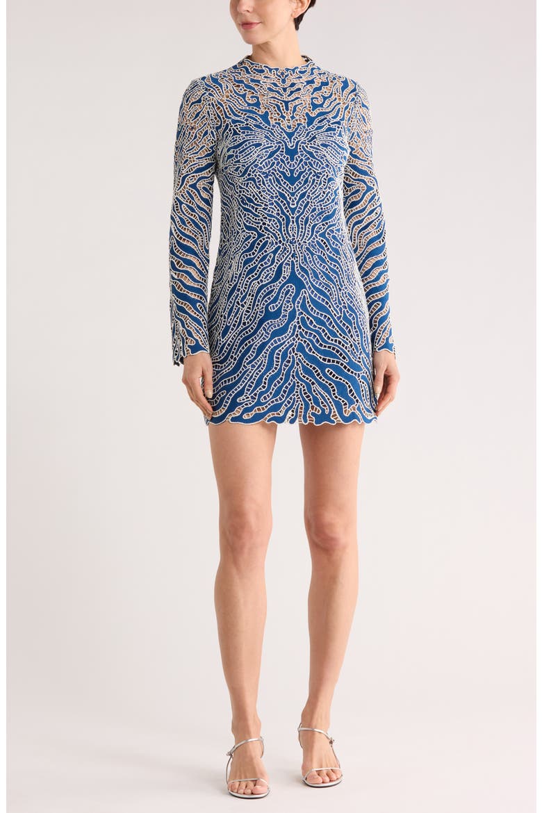 Charis Long Sleeve Lace Minidress, Main, color, MARINE MULTI