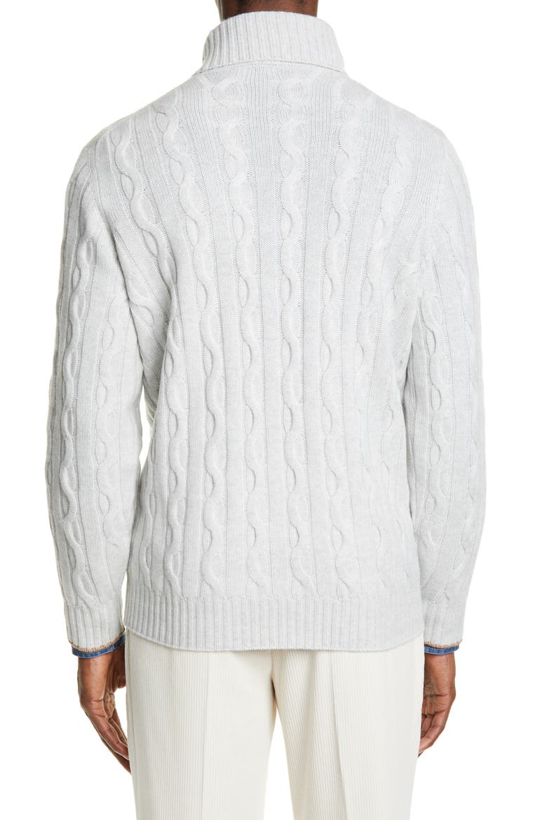 Cable Knit Cashmere Turtleneck Sweater, Alternate, color, FOG