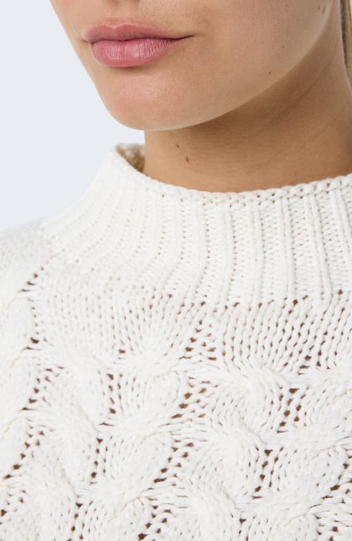Shop Noisy May Haysa Mock Neck Cotton Blend Cable Sweater In Eggnog