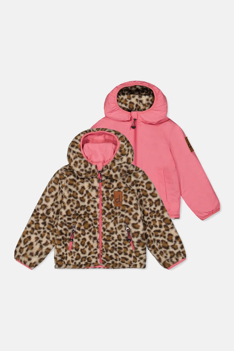 Reversible Mid-Season Fleece Hooded Jacket, Main, color, Pink and Leopard