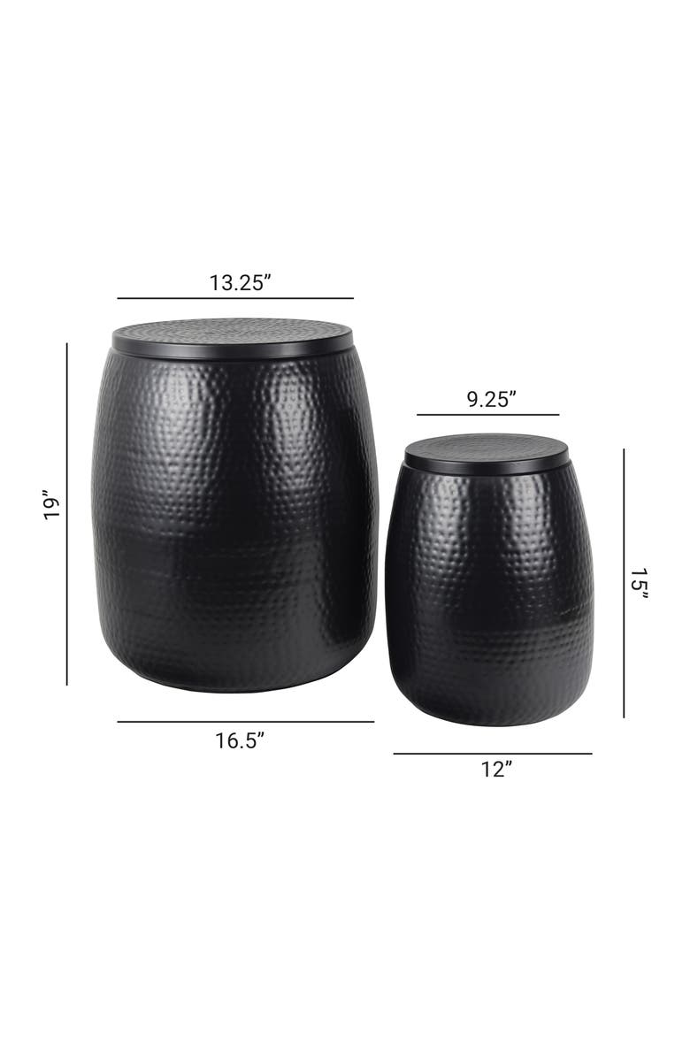 HAPPIMESS Merida Modern Rustic 2-Piece Hammered Metal Drum Storage Side Tables with Lids, Alternate, color, Matte Black